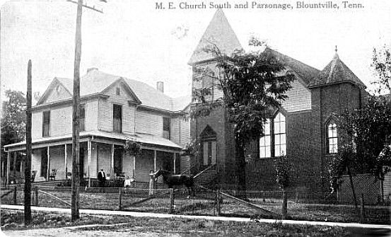 Blountville - Methodist Church
This 1916 postcard shows the Blountville Methodist Episcopal Church South and parsonage.

