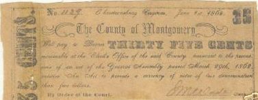 montgomery35note.jpg
This is a 1862 35 cent note from Montgomery County, Virginia.

