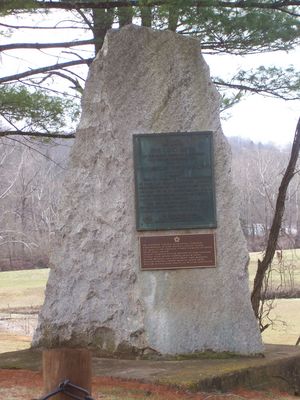 Austinville - Fincastle Resolves Marker
TO MARK
THE SITE OF
THE LEAD MINES
AN IMPORTANT SOURCE OF AMMUNITION
TO THE REVOLUTIONARY WAR
AND OF
THE COURTHOUSE OF FINCASTLE COUNTY
1772-1776
____
HERE ON JANUARY 20, 1775 THE COMMITTEE
OF SAFETY OF FINCASTLE COUNTY ADOPTED
RESOLUTIONS BOLDLY DECLARING THEIR DETER-
MINATION NEVER TO SURRENDER THE RIGHTS
AND PRIVILEDGES GRANTED TO THEM AS VIRGINIANS
CLOSING WITH THIS ASSERTION:
"THESE ARE OUR REAL THOUGH UNPOLISHED
SENTIMENTS OF LIBERTY AND LOYALTY AND IN
THEM WE ARE RESOLVED TO LIVE AND DIE."
ERECTED BY STUART CHAPTER
AND BY WILDERNESS ROAD CHAPTER
DAUGHTERS OF THE AMERICAN REVOLUTION

--------------------------------------------------------------------------------


--------------------------------------------------------------------------------

THE SOUTHWEST VIRGINIA BICENTENIAL COMMITTEE
COMMEMORATED AT FORT CHISWELL, JANUARY 19, 1975,
THE WORK OF THE FINCASTLE COUNTY COMMITTEE OF SAFETY
WHOSE NAMES FOLLOW:
CHARLES CUMMINGS, WILLIAM PRESTON, WILLIAM CHRISTIAN,
STEPHEN TRIGG, ARTHUR CAMPBELL, WILLIAM INGLES,
WALTER CROCKETT, JOHN MONTGOMERY, JAMES McGAVOCK,
WILLIAM CAMPBELL, THOMAS MADISON, DANIEL SMITH,
WILLIAM RUSSELL, EVAN SHELBY, AND WILLIAM EDMUNDSON.

Photo December 27, 2006 by David Arnold [email]david.arnold@adelphia.net[/email]

