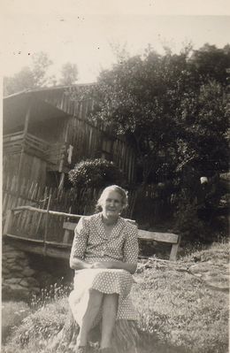 123coraphipps.jpg
Cora Lee Richardson, born to Martin Van Buren Richardson and Mary "Polly" Busic in Troutdale, Grayson County, VA.  Married to Benjmain Franklin Phipps, lived at Weaver's Ford, Ashe County, NC.  This photo taken July 4, 1948.
