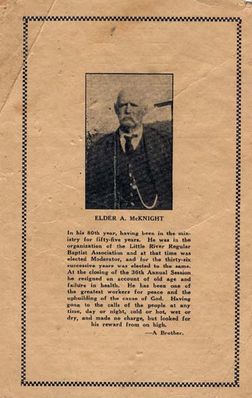 McKnight, Andrew
He was a veteran of Company C, 63rd Virginia Infantry, Confederate States Army.  Postwar, he was a Mountain Union Baptist Minister.
