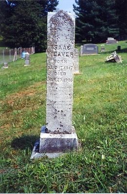 IsaacWeaverHeadstoneWeaverChurchCemetery0001.jpg
Grave Marker for Isaac Weaver 1817-1905, courtesy of Debi Coe.
