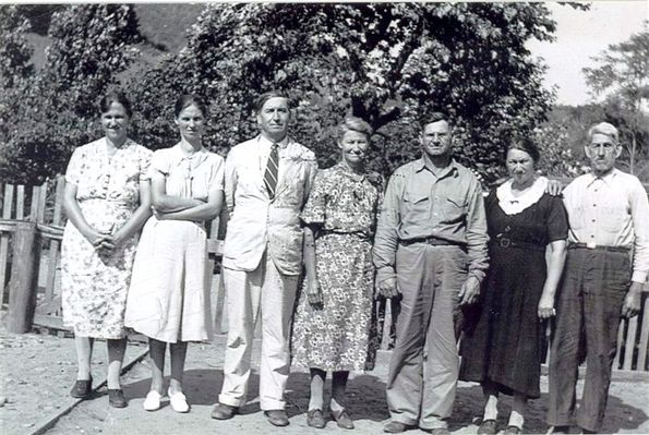 LewisFamily.jpg
Lewis family in 1940.  From left:
   Bertha Lewis Gentry  1902-1966
   Bessie Lewis Houck   1900-1990
   Henry Lewis  1892-1969
   Genealia (Nealie) Lewis Elliott Guest  1890-1975
   Jacob Harvey Lewis 1887-1963
   Emmer Lewis Bumgardner  1885-1967
   George Lewis-father of the above

Courtesy of Judy Lenderman [email]rel1@bellsouth.net[/email].

