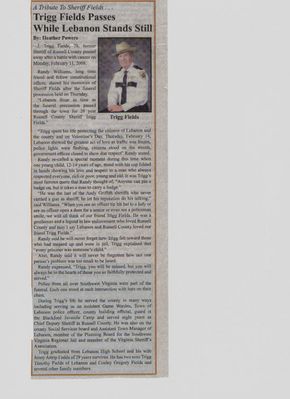Field, J. Trigg
Article about the one tie sheriff of Russell County.
