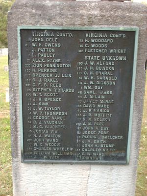 PICT0390.JPG
Taken in the Holston Conference Cemetery, this lists part of the Confederate soldiers in this cemetery.  Photo May 12, 2006 by Jeff Weaver.
