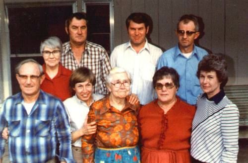 Click to view full size image
==============
afw2.jpg
Front row, left to right, Arthur Jackson Weaver, Hazel Weaver Poole, Fannie Blevins Weaver, Mary Weaver Blevins, Maxine Weaver Blevins; back row, left to right, Mattie Weaver Waddell, J. Clayborn Weaver, George Weaver, Dillard Weaver. Photo taken March 13, 1982 at Grassy Creek, NC by Jeff Weaver, on the occasion of the funeral of Clarence Edward Weaver.
afw2.jpg
Front row, left to right, Arthur Jackson Weaver, Hazel Weaver Poole, Fannie Blevins Weaver, Mary Weaver Blevins, Maxine Weaver Blevins; back row, left to right, Mattie Weaver Waddell, J. Clayborn Weaver, George Weaver, Dillard Weaver. Photo taken March 13, 1982 at Grassy Creek, NC by Jeff Weaver, on the occasion of the funeral of Clarence Edward Weaver.