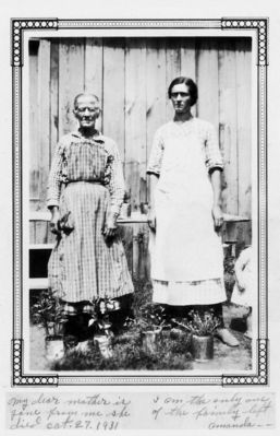 Click to view full size image
==============
Amanda Patrick
Mourning Matilda Snow B. 28 August 1858, daughter of Deep and Serepta Willey, Snow (Surry County NC) and wife of James Harrison Baugess (11 Apr 1859-10 Mar 1923) of Wilkes County NC
with daughter Amanda Almeda Baugess, wife of Cicero Winton "Wint" Patrick (Ashe County NC) Shared with me by Roger Carpenter- Great Great Grandson of James Harrison and Mourning Snow, Baugess. Courtesy of Nanalee Wrenn
Amanda Patrick
Mourning Matilda Snow B. 28 August 1858, daughter of Deep and Serepta Willey, Snow (Surry County NC) and wife of James Harrison Baugess (11 Apr 1859-10 Mar 1923) of Wilkes County NC
with daughter Amanda Almeda Baugess, wife of Cicero Winton "Wint" Patrick (Ashe County NC) Shared with me by Roger Carpenter- Great Great Grandson of James Harrison and Mourning Snow, Baugess. Courtesy of Nanalee Wrenn