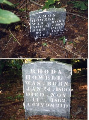 Fleetwood = Amos Howell's grave marker
This photo is of Amos and Rhoda Edwards Howell's graves in Fleetwood, NC.  Amos is son of William and Sarah Howell and Rhoda is daughter of Sterling and Salina Cobb Edwards.  Courtesy of Paul Howell[email]docnpaul@bellsouth.net[/email]
