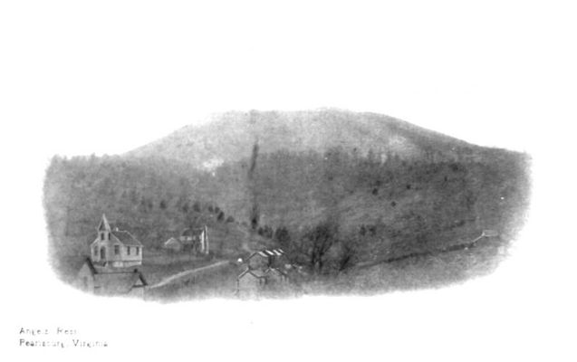 Pearisburg - Panoramic View
This 1907 postcard shows the town of Pearisburg and Angel's Rest Mountain.
