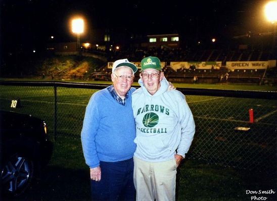 Arnold, Chub and Bill Pateson
"CHUB" ARNOLD AND BILL PATTESON / NARROWS HIGH SCHOOL, NARROWS, VA. /  NOVEMBER 2003
 
"CHUB" AND BILL PLAYED BASEBALL TOGETHER FOR THE SALTVILLE  ALKALIES BACK IN THE 1950s. BILL RECENTLY RETIRED FROM TEACHING AND COACHING AFTER MANY YEARS AT NARROWS HIGH SCHOOL.  Courtesy of Don Smith [email]dsmith1043@comcast.net[/email]
 

