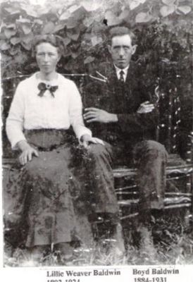 baldwinlilliew.jpg
Lillie Weaver Baldwin (18 Nov 1892-15 Dec 1924) Lilly was a dau. of Frona & Marion Weaver. She married Boyd Baldwin son of Wm M. Baldwin.  .Courtesy of Irene Baldwin [email]ibaldi@erols.com[/email]

