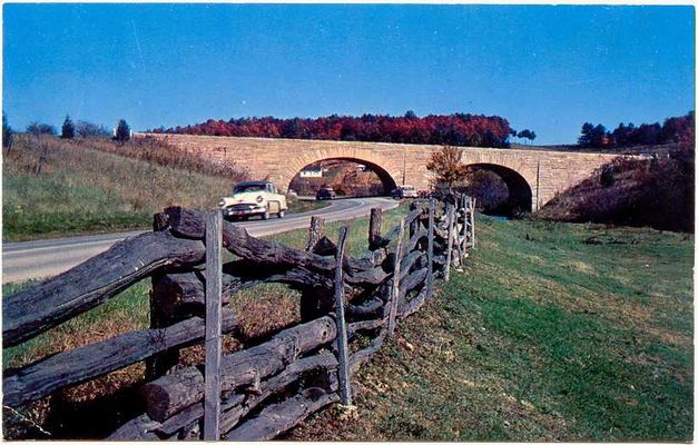 blueridgeparkwayatgalax.jpg
This 1950s postcard shows the Blue Ridge Parkway crossing over Virginia Route 89, 6 miles south of Galax.
