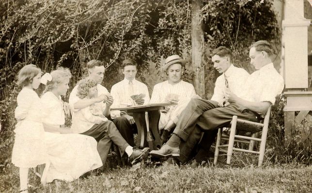 cardparty.jpg
These are Helton area young folks enjoying a card party some time around 1915. They are identified on the back of the photo as (l-r)  Lettie Wagoner, Nona Kirby, Russ Kirby holding Ruth Jones, Raymond Weaver, Robert Weaver, Carl Pennington, and Avery Elliot. Carl Pennington, my great-uncle, died in training at Fort Jackson in 1918.  Courtesy of Emily Kilby [email]erk44@verizon.net[/email]


