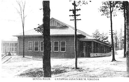 Roanoke - Catawba Sanitarium
This 1930s postcard shows the dining hall at the Catawba Sanitarium, a facility for tuberculosis patients located near Roanoke.
