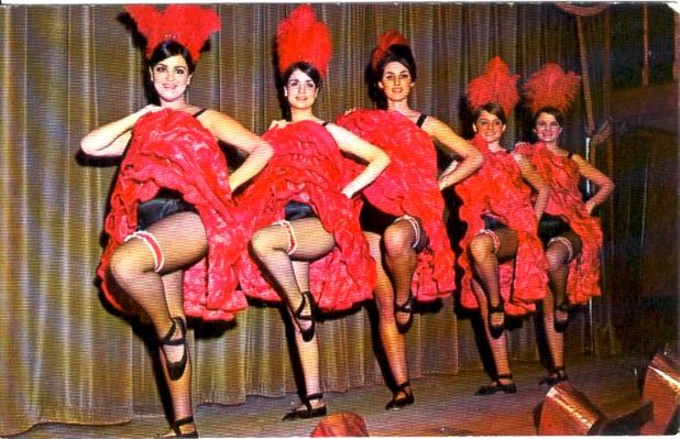 Blowing Rock - The Palace at Tweetsie
This 1960s postcard shows the dance hall girls at Tweetsie's "The Palace."  On a visit there in the early 1960s one of these girls planted a big old kiss on my Dad causing him no little amount of grief, although he had nothing to do with it.
