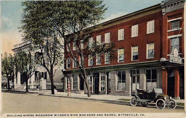 edithwilsonbirthplace.jpg
Edith Wilson was a native of Wythe County and second wife of President Woodrow Wilson. This is from a 1920s postcard. 
