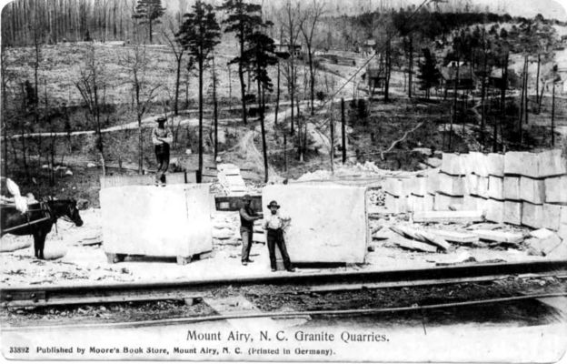 Mount Airy - Granite Quarry
A very early (1910) postcard view of the granite quarry near Mount Airy, NC.
