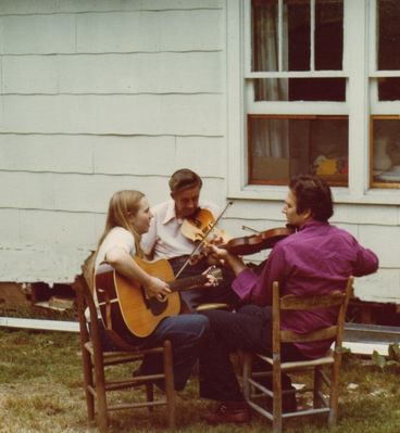 Hash, Albert, Spencer Thornton & Emily
This photo of Albert Hash (center); Emily Spencer (left) and Thornton Spencer (right) was taken on July 2, 1978 at Maggie Spencer's birthday party.  Photo by Jeff Weaver
