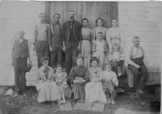 Click to view full size image
==============
heltonworkers1906.jpg
This photo was taken by Herbert Littlewood. The only people I can identify for sure are family members: bottom row, far left, Emily Littlewood (Pennington); center (presumed) Delia Kirby Littlewood; second from left, Ada Littlewood (Francis); middle row, far left, John
Littlewood; far right, Herbert Littlewood; top row, second from right, Hannah Littlewood holding blurred Jack Littlewood. Courtesy of Emily Kilby.
heltonworkers1906.jpg
This photo was taken by Herbert Littlewood. The only people I can identify for sure are family members: bottom row, far left, Emily Littlewood (Pennington); center (presumed) Delia Kirby Littlewood; second from left, Ada Littlewood (Francis); middle row, far left, John
Littlewood; far right, Herbert Littlewood; top row, second from right, Hannah Littlewood holding blurred Jack Littlewood. Courtesy of Emily Kilby.