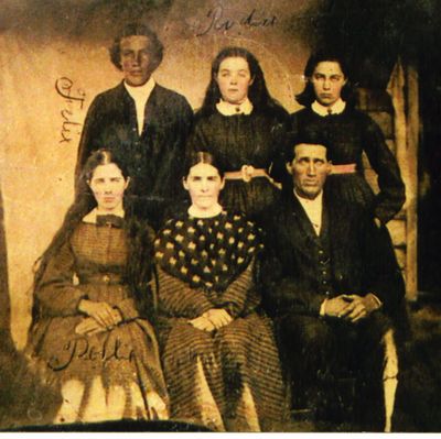 Howell, William, Jr. Family
This is a photo of William "Billy" and Celia Halsey Howell and family on the front porch of their home in Todd, NC.  The original is a tintype and dates about 1870.  Back row l to r: Felix Howell, Rhoda Howell Blackburn, Sarah Howell Adams
front row l to r:  Mary Polly Howell Church, Celia Halsey Howell, William Billy Howell.  Courtesy of Paul Howell[email]docnpaul@bellsouth.net[/email]
