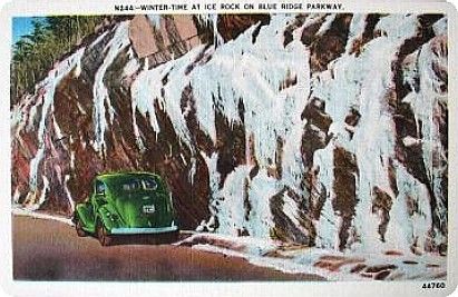 icerock.jpg
This is a 1940s era linen postcard showing the Ice Rock alongside the Blue Ridge Parkway in Ashe County, NC.
