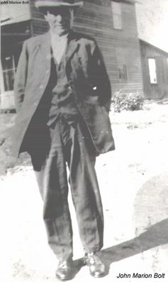 Bolt, John Marion
John Marion Bolt (1865-1832) of Grayson County.  Courtesy f Mary C. Blevins [email]mcblevins@hotmail.com[/email]

