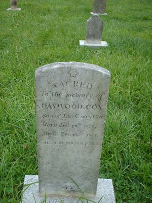 july2006pic 035.jpg
This photo was taken July 22, 2006 and shows the grave marker for Haywood Cox.
