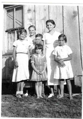 kayespictures.jpg
This is the a picture of the Hash children (well 6 of the 11) of Wiley Luther Hash and Almeda "minnie" Miller Hash. There were 11 children in all. Not sure of the year, I'm guessing 1933-1934 just looking at my mother, Juanita, the tall one in the rear, she appears to be 14 or 15 yrs old. That's' Dorothy b1924, Olive behind her b1918, the boy, Warren b1922, Juanita b 1919, Alta on her right b1927 and Jackie the youngest. b1929.  There are only two children still living, Olive and Jackie.  Courtesy of Kaye Bales [email]Kaye.Bales@nc.nacdnet.net[/email]
