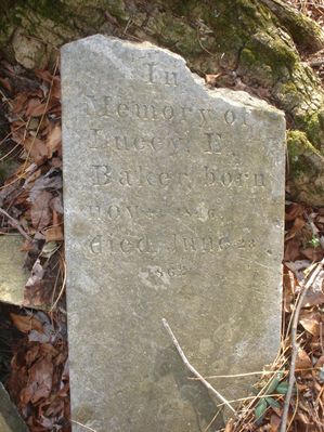 luceyebakerstone.jpg
This grave is in the Elisha Anderson Cemetery.  Photo November 5, 2006 by Chrissie A. Peters.
