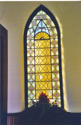 Saltville - Madam Russell Church Stained Glass Window
This photo by Jerry W. Catron was taken on December 24, 2006 and shows one of the stained glass windows in Madam Russell United Methodist Episcopal Church.

