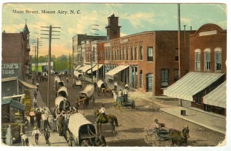 mtairymain1912.jpg
This postcard shows covered wagons crowding the streets of Mount Airy, North Carolina, ca. 1910.
