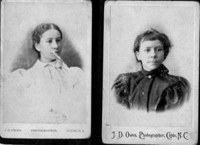 Photos believed to be Nancy Matney (left) and Mahala Matney (right).
These photos were taken at Clyde, Watuaga County, North Carolina, in a style of about 1910.
