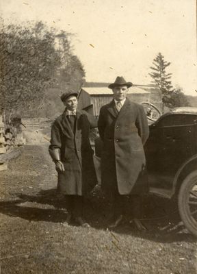 pennington car
Taken in the 1920s in the Helton area of Ashe County: Second cousins Bryan Pennington, son of Stephen E. Pennington, and Dent Pennington, youngest son of Cicero and Almeda Grubb Pennington.  Courtesy of Emily Kilby [email]erk44@verizon.net[/email]

