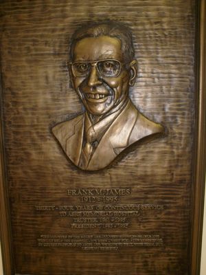 James, Frank M.
Mr. James was superintendet of Ashe County's public schools for many years, as well as a dedicated supported of Ashe Memorial Hospital.  This photo shows the memorial plaque at Ashe Memorial Hospital.  Photo by Jeff Weaver, June 17, 2007.
