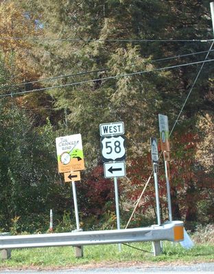 pics 240.jpg
These new signs have gone up recently on US 58 proclaiming it "The Crooked Road."  Photo October 8, 2006 by Jeff Weaver.
