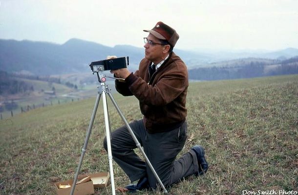 Totten, Tom
TOM  TOTTEN...THE  MASTER  AT  WORK...SHOOTING  NORTH  HOLSTON  FROM  THE  DEWEY  DEBUSK  FARM...APRIL 1967.  Tom died January 7, 2008, age 87.  Rest in Peace, friend.   Tom was the photographer of many of the images een on the New River Notes Photo pages.  This image of Tom is courtesy of Don Smith [email]dsmith1043@comcast.net[/email]


