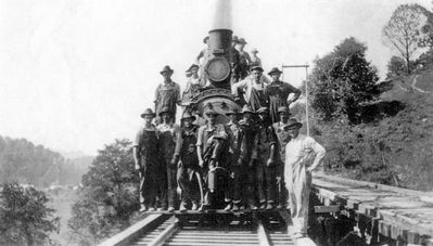 Plasterco - Trestle at Tin Bridge Hollow.
NEW BRIDGE WAS REPLACING OLD ONE ON RIGHT / TIN BRIDGE / NEAR PLASTERCO, VA. / CIRCA 1907.  Courtesy of Don Smith [email]dsmith1043@comcast.net[/email]
