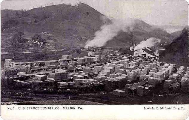 ussprucelumber1908.jpg
This 1908 postcard shows the lumber yards for the U.S. Spruce Lumber Company at Marion, VA.
