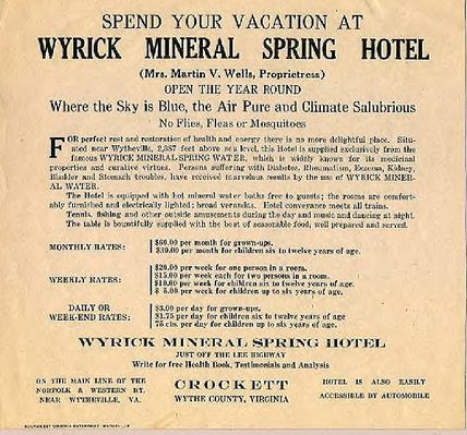 wyrickspring.jpg
An early 20th century advertisement for Wyrick Springs Resort in Wythe County.
