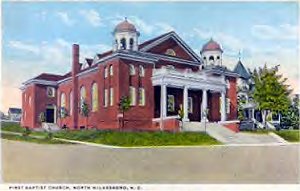 Baptist Church Wilkes NC
From a 1930s era postcard.  A related piece maybe found in the reprint of the [url=http://www.lulu.com/content/118418]Memorial of Rev. George McNeil[/url] which discusses the life of this Baptist pioneer of Wilkes County.

