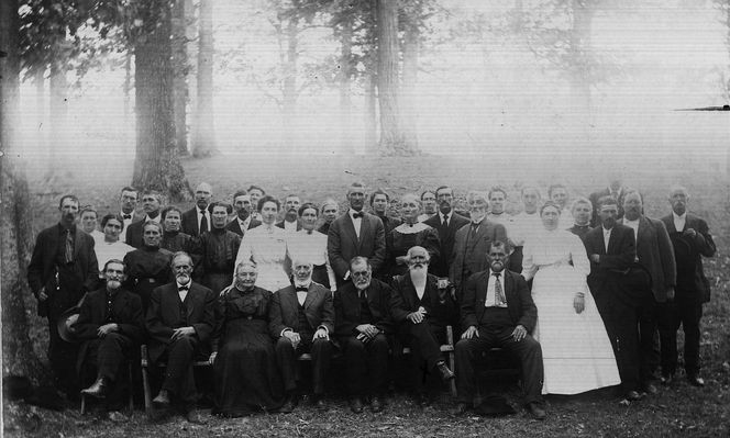 CopenhaverReunion.jpg
This picture was labeled Copenhaver Reunion.  I don�t know all the people here or what year this was taken.  I have been able to identify my great great grandparents, Harvey King and Amanda Copenhaver.  Amanda Copenhaver died in 1938, and she was ill for a number of years before that, so I believe this picture is from the 1910�s or 1920�s.  Courtesy of Amy Bazar [email]abazar2151@charter.net[/email]
