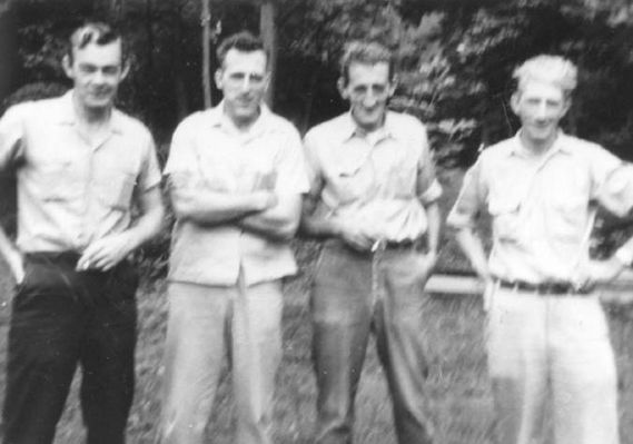 RalphMarvinDaddyJohn.jpg
This photo was taken in Rich Valley. Daddy and his brothers and brother-in-law were cutting trees that day. From left to right is Ralph Chapman, Marvin, Ira and John Johnson. They married Evelyn, Laura Belle, Ruth, and Nancy Davidson, respectively.  Courtesy of Lesa Long [email]ladygwenhwyvar@hotmail.com[/email]
