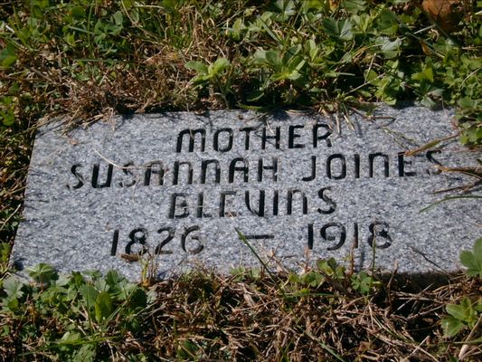 SusannahJoines,Blevins.jpg
Grave marker for Susannah Joines Blevins. Daughter of Thomas H. & Lydia Hoppers, Joines
.....Thomas was brother to our Ezekiel...therefore Susannah was 1st cousin to my Great Grandmother Martha Matilda Joines, Caudill
She was the wife of Andrew Franklin Blevins...
and the mother of ten children, including Rhoda Blevins, Caudill & Squire Blevins. 
Rhoda is supposed to be buried beside or at the foot of her mother. 
Date Taken: November 06, 2004 Courtesy of Nanalee Wrenn [email]nwrenn37@yadtel.net[/email]
