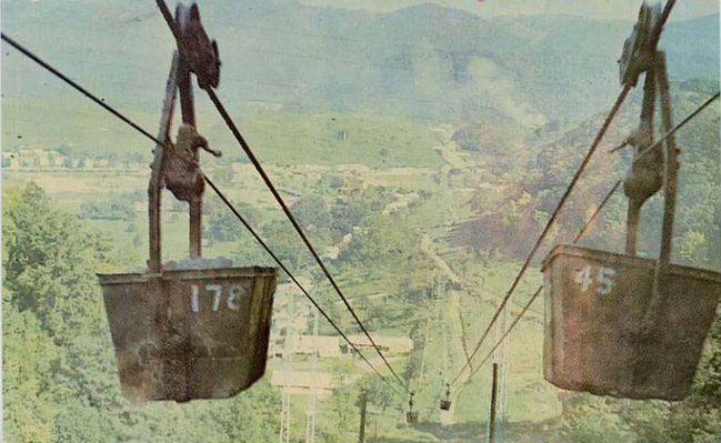 Saltville - Bucket Line
This 1950s postcard shows the bucket line running from the Worthy Mine to the town of Saltville.
