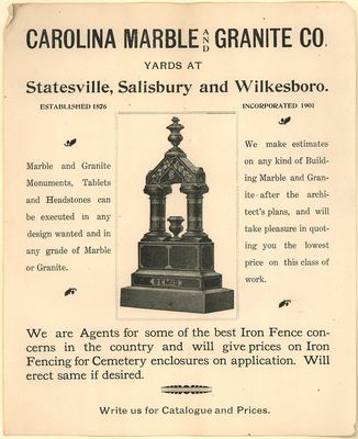 Carolina Marble
Unsure of the date of this piece of ephemera, but probably 1910s.
