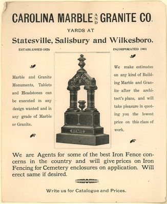 Carolina Marble
Unsure of the date of this piece of ephemera, but probably 1910s.
