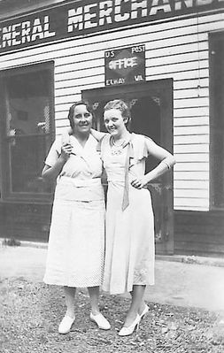 Farris, Lena
LENA FARRIS ON RIGHT / BERTHA ? ON LEFT AT THE ELWAY POST OFFICE. 
 
PICTURE WAS MADE AT ELWAY, VA., IN RUSSELL COUNTY, AROUND 1931. ELWAY WAS NEAR ELK GARDEN AT THE INTERSECTION OF U. S. 19 AND VA. 80.  Courtesy of Don Smith [email]dsmith1043@comcast.net[/email]



