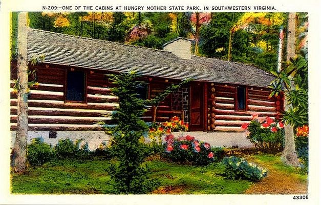 hungrymothercabin.jpg
This postcard from the 1940s shows one of the cabins available for rent at the park.
