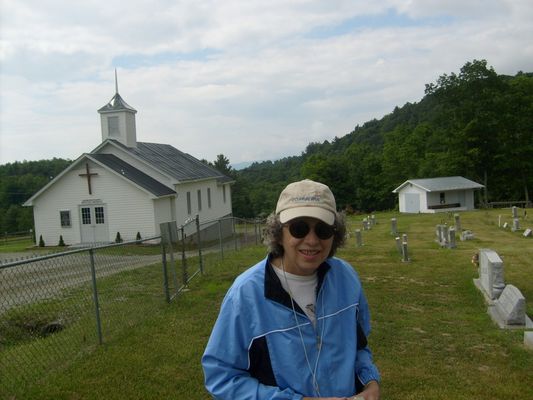 Nelson, Bette
The popular Bette Nelson, extremely helpful participant in the New River List shown here helping resurvey the Haw Orchard Baptist Church Cemetery, June 13, 2007.  Photo by Jeff Weaver.
