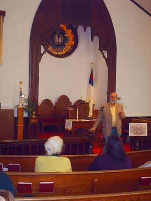 pics 180.jpg
This shot taken in the sanctuary of Madam Russell Memorial United Methodist Church on September 30, 2006 shows Randall Osborne delivering a lecture on Confederate Brigadier General Humphrey Marshall.
